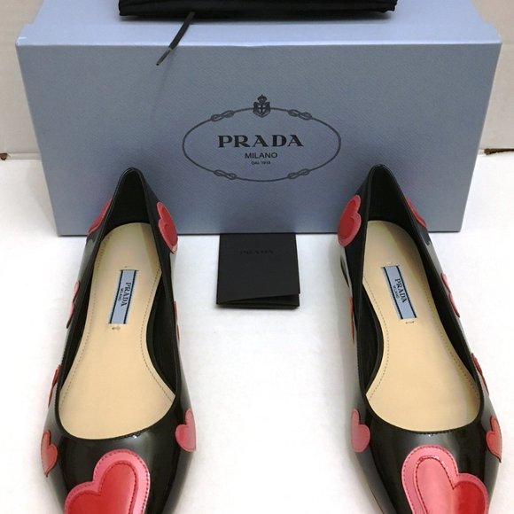 Prada Black Multi Heart-applique Pointed-toe Flats - Picture 6 of 9
